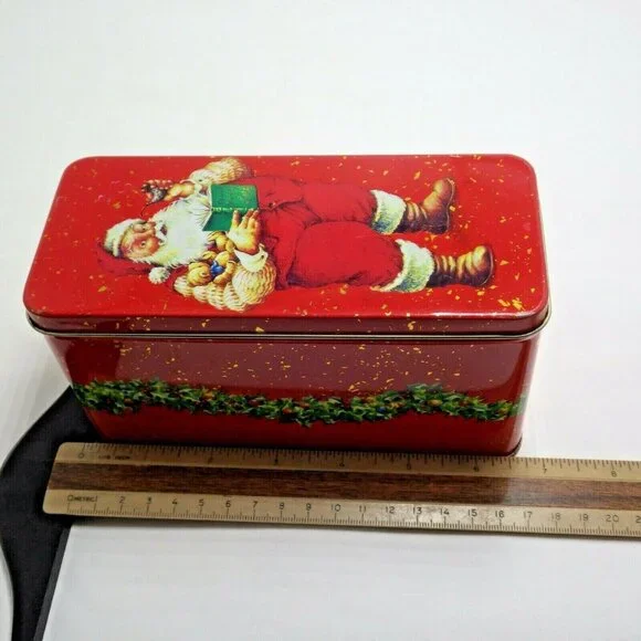 Department 56 Christmas Tin Santa Ho Ho Ho Red Rectangle - Picture 6 of 7